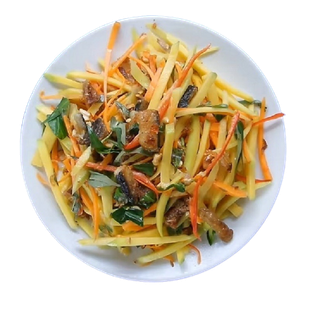 Cá lăng vàng chiên + Xoài bằm 